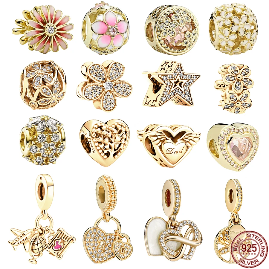 

Оригинальный позолоченный сверкающий Асимметричный браслет со звездами и спутанными сердцами подвеска-Шарм серебряный браслет 925 Pandora ювелирные изделия подарок