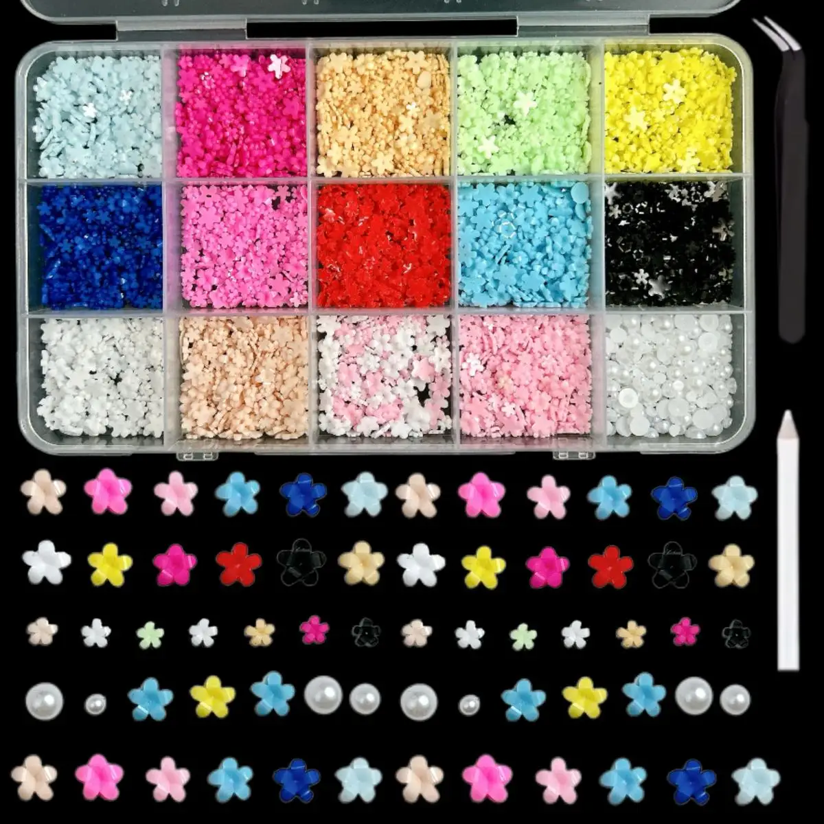 1Box Multi-Style Colorful Resin Bear Bow Flower Nail Charms Alloy Butterfly Cherry Simulated Pearl Nail Art Accessories for DIY 3