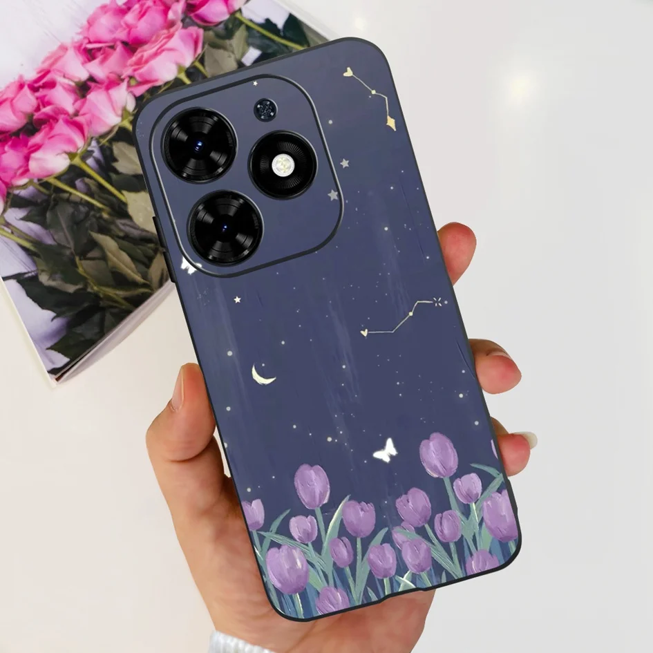 Fashion Flower Shockproof Silicone Slim Soft Black Phone Case