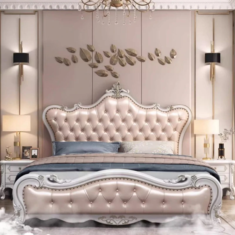 Letto Estetico Di Lusso Europeo Queen Size Master Frame Twin High End Bed Modern Wood Leather Letto Matrimoniale Mobili Per Camera Da Letto