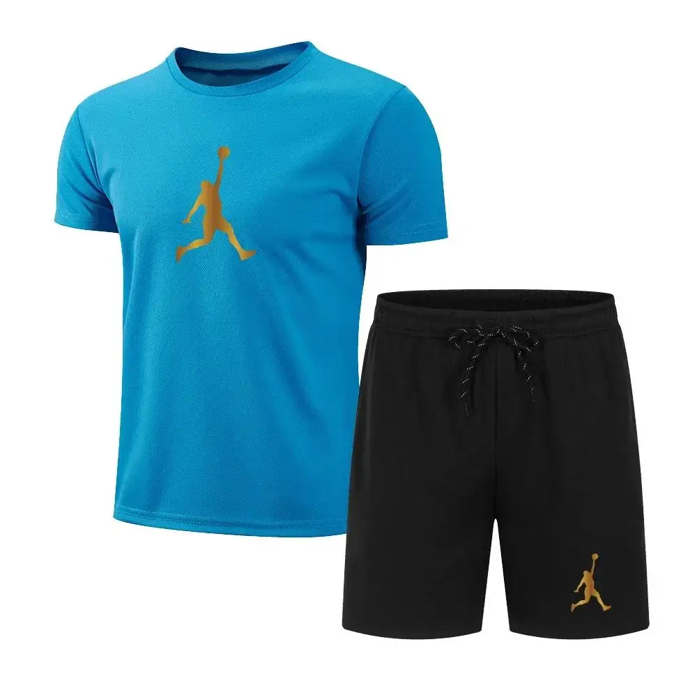 Summer Popular Men's Mesh T-shirt + Shorts Suit Sports Print Casual Fashion Short-sleeved Jogging S-3XL