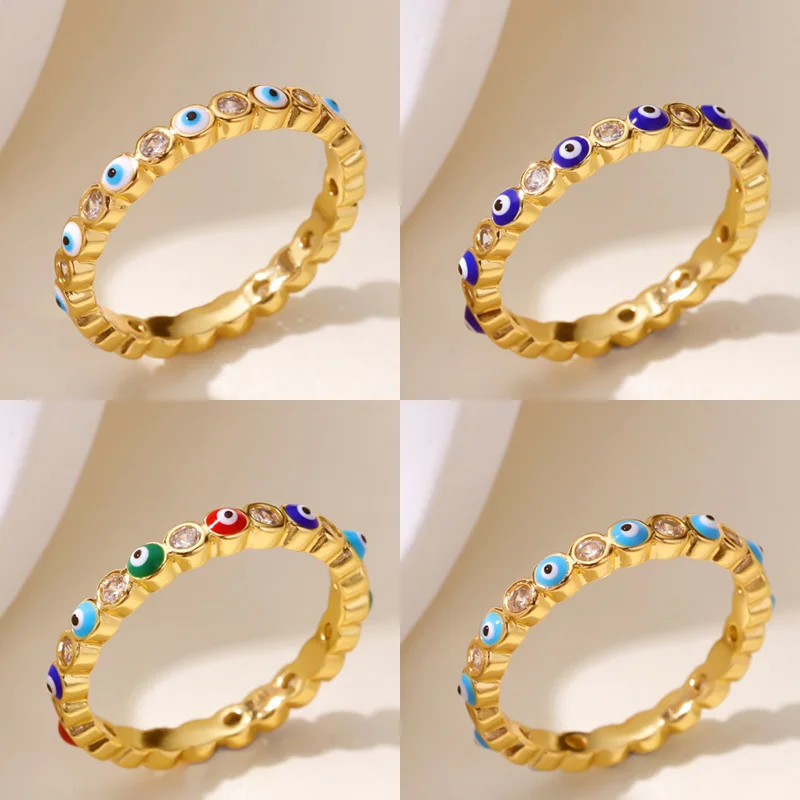 Zircon Evil Eye Rings Gold Color Stainless Steel Finger Ring