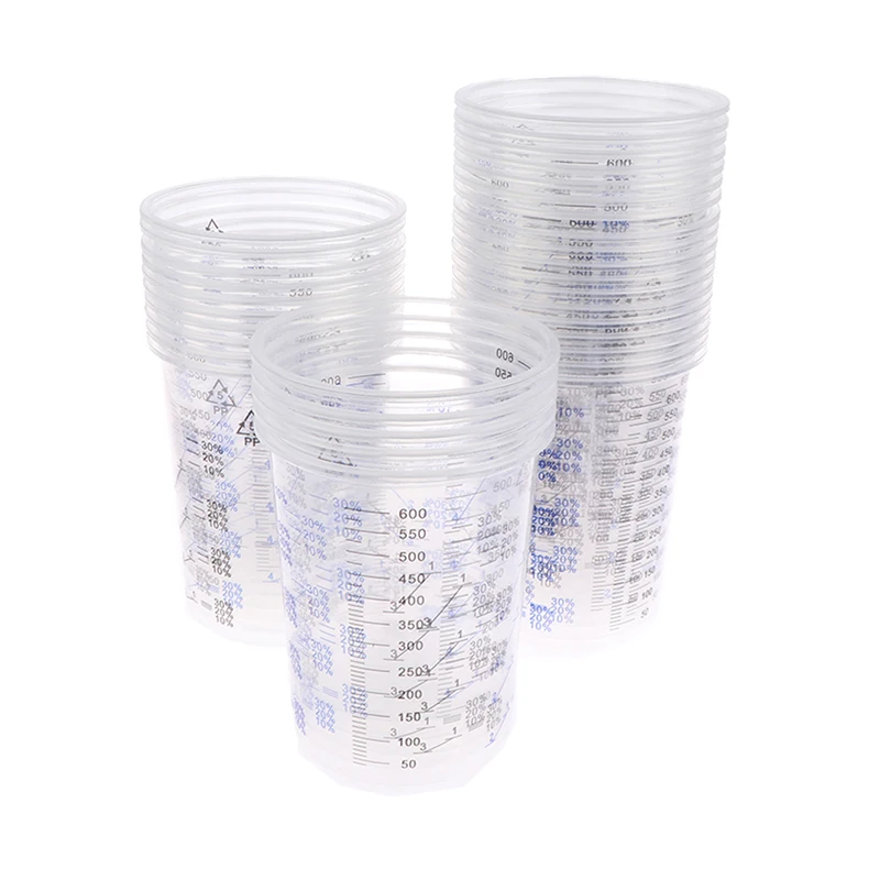 

10/50Pcs 600ml Disposable Paint Mixing Calibrated Cup Transparent Graduated Cup Plastic Liquids Measuring Cups