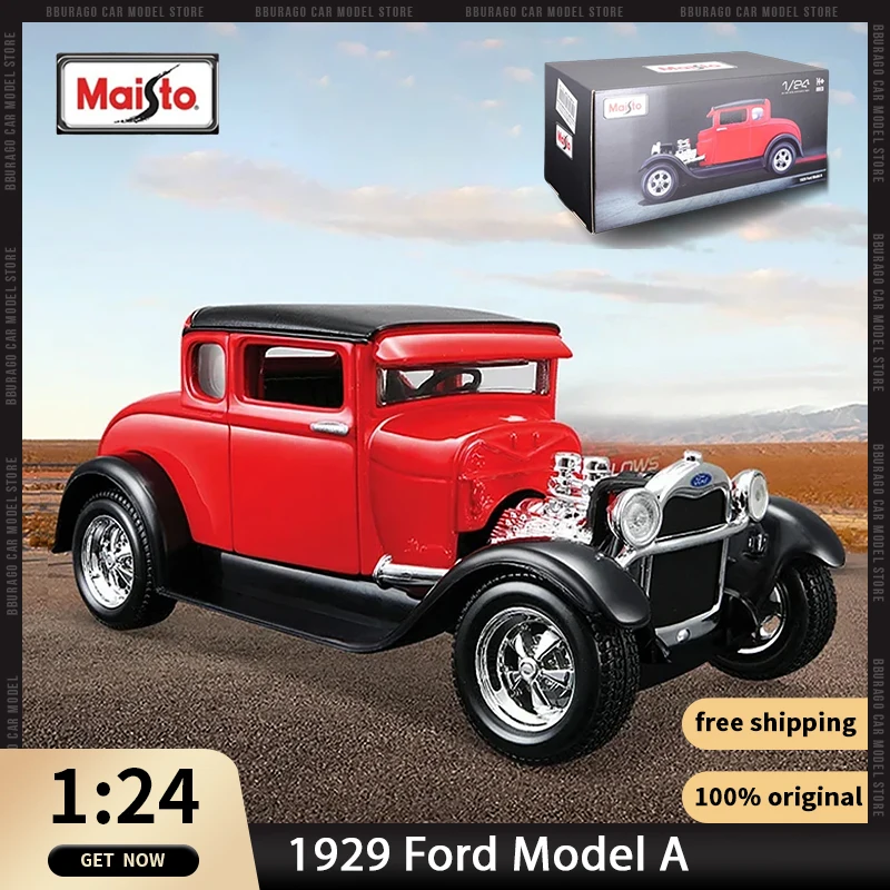 

1:24 1929 Ford Model A Harley Davidson Vintage Diecast Model Maisto Original Edition Retro Alloy Luxury Vehicle Classical Gift