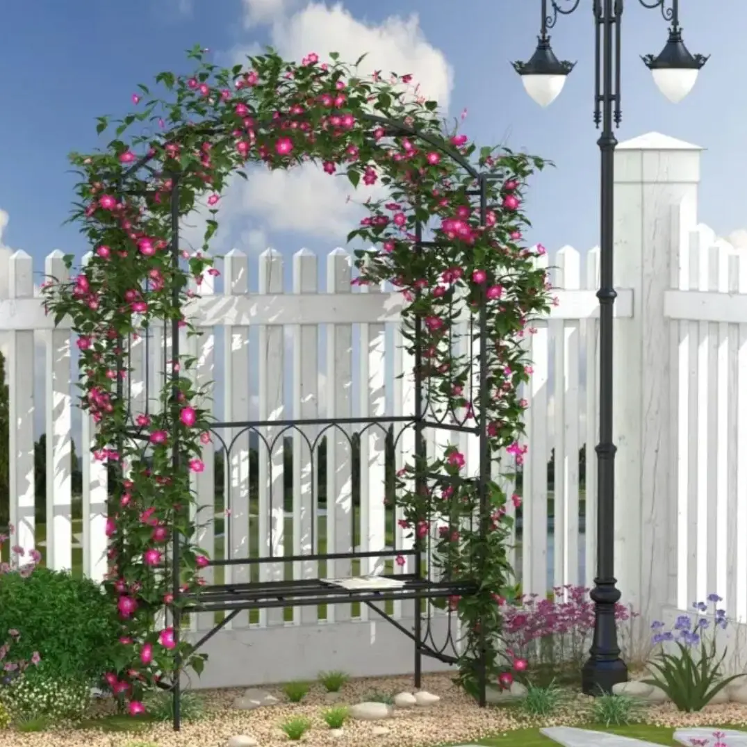 Panca da giardino Gazebo da giardino esterno arco con panca panca da  giardino arco da matrimonio 80 acciaio metallo-nero - AliExpress