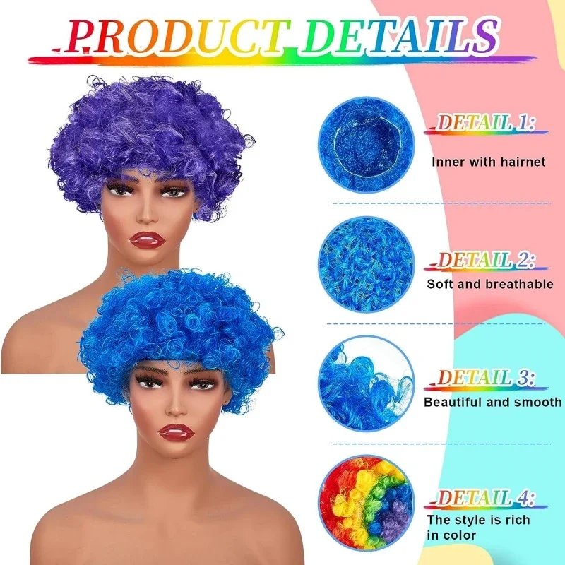 Runde lockige Perücke Clown Kopfschmuck Karneval Cosplay Kinder Erwachsene Explodierende Hut Kindertag Party Zubehör Party Hut Dekoration – Detail 3