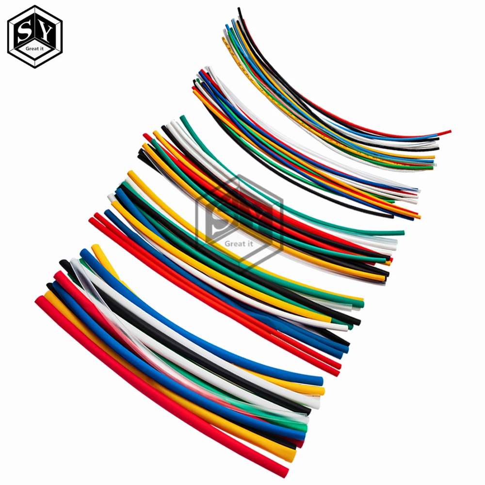 70pcs Flame Retardant Durable 7 Color Assorted Colors Ratio 2:1 Polyolefin Heat Shrink Tubing Tube Kits