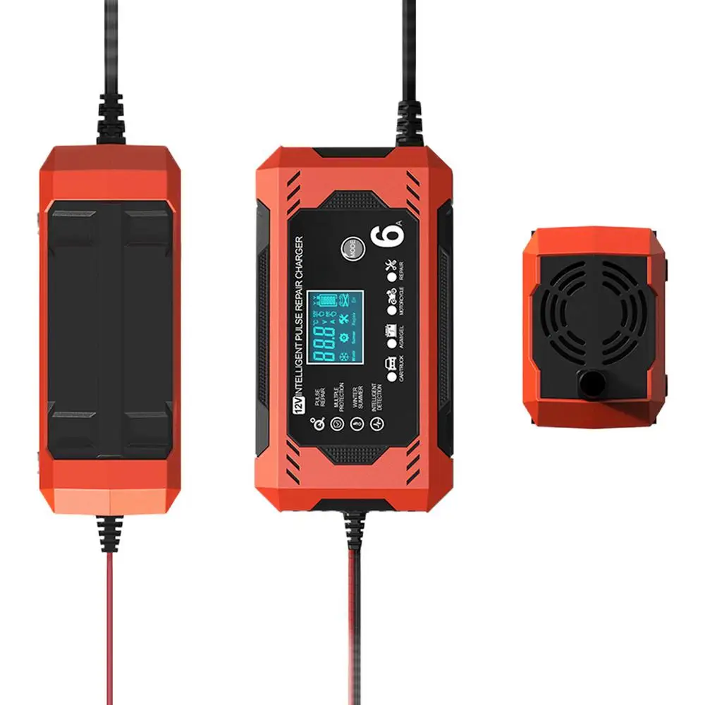 Car Battery Charger 6A 12V Car and Motorcycle Battery Charging Device Lead-acid Battery Smart Repair LCD Display auto tools