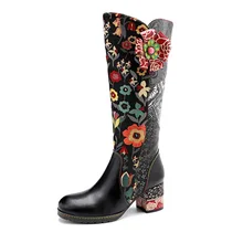  YRZP Women's and Ladies thick heel short boots with flower color splicing Women's boots shoes 