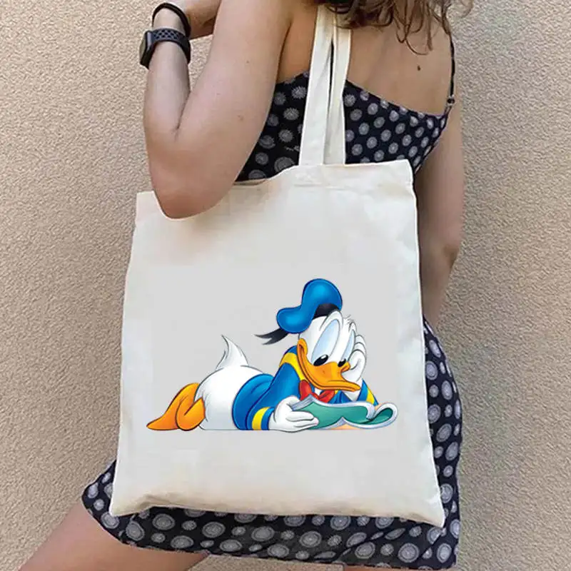 MINISO Disney Cartoons Donald Duck Tote Bag Fashion Aesthetic Shoulder Bag Eco Large Capacity Travel Shopping Bags Hand Bag 4