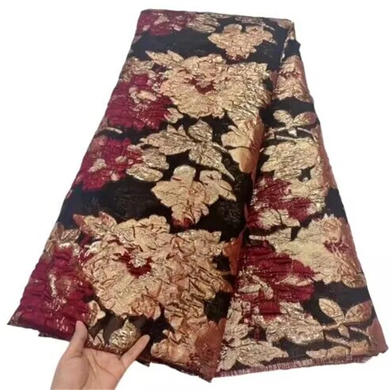 

Red African Brocade Fabric Jacquard Lace Cloth Nigerian Damask Floral Material Patchwork Dentelle Africaine For Sewing Dress