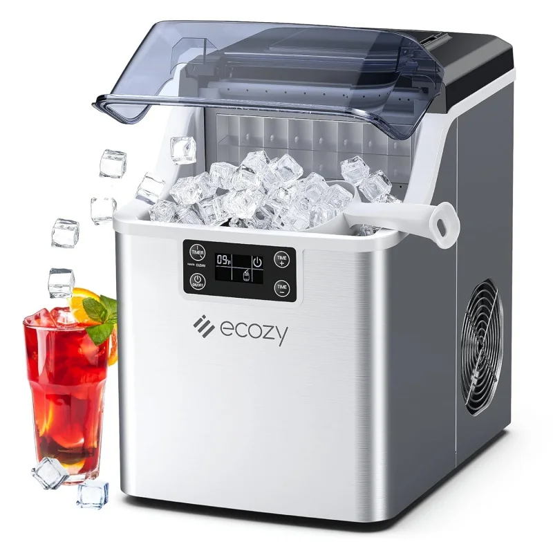 

Ecozy Countertop Ice Makers, 45lbs Per Day, 24 Cubes Ready in 13 Mins, Stainless Steel Housing, Auto Self-Cleaning Ice Maker whi