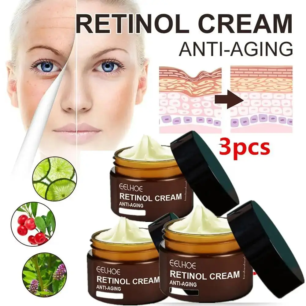 3PCS Retinol Face Cream Wrinkle Remover Anti-Aging Firming Lifting Fade Fine Lines Serum Whitening Moisturizing Skin Care yoxier 3pcs retinol eye serum firming skin care anti puffiness anti aging wrinkle dark circles deep hydration essence eye cream