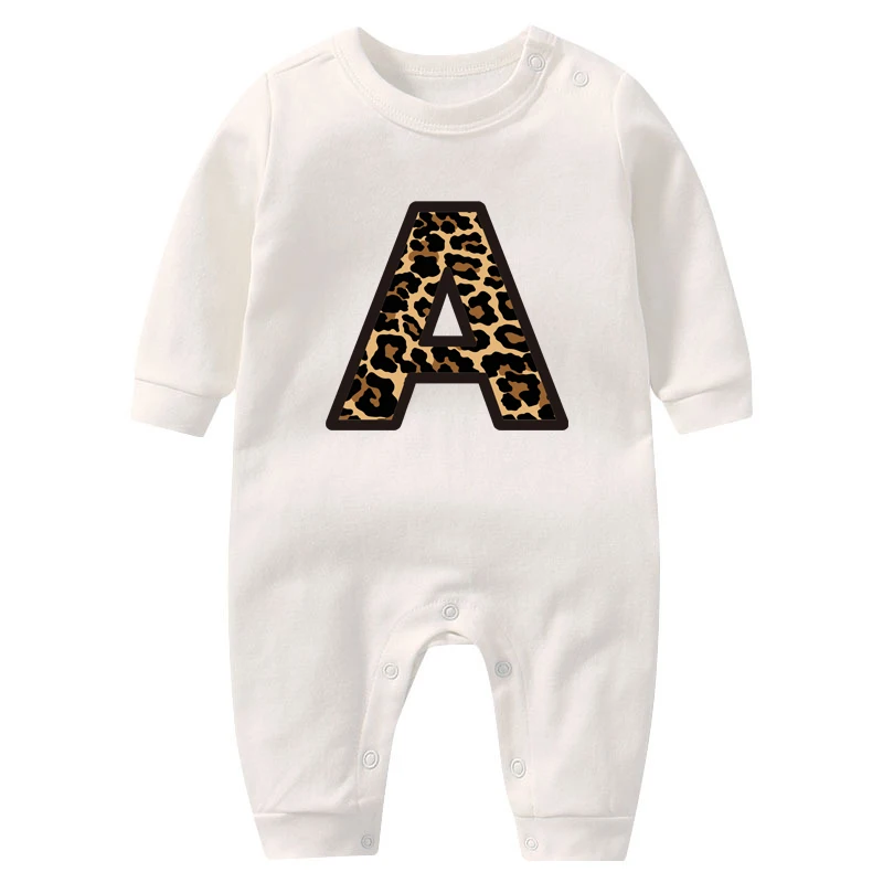 

Custom Name Letter Combination Baby Bodysuiut Leopard Print Font A B C D E F G H Long Sleeves Infant Baby Romper Cotton Toddler