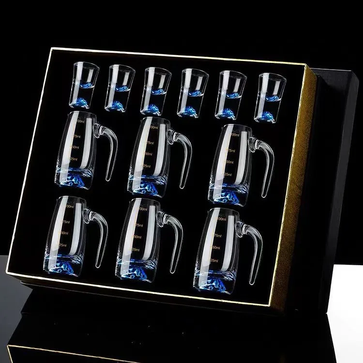 Shot Glasses Ice Blue Baijiu Cup Wine Separator Set Home Creative Crystal Glass with Scale Home Wine Set