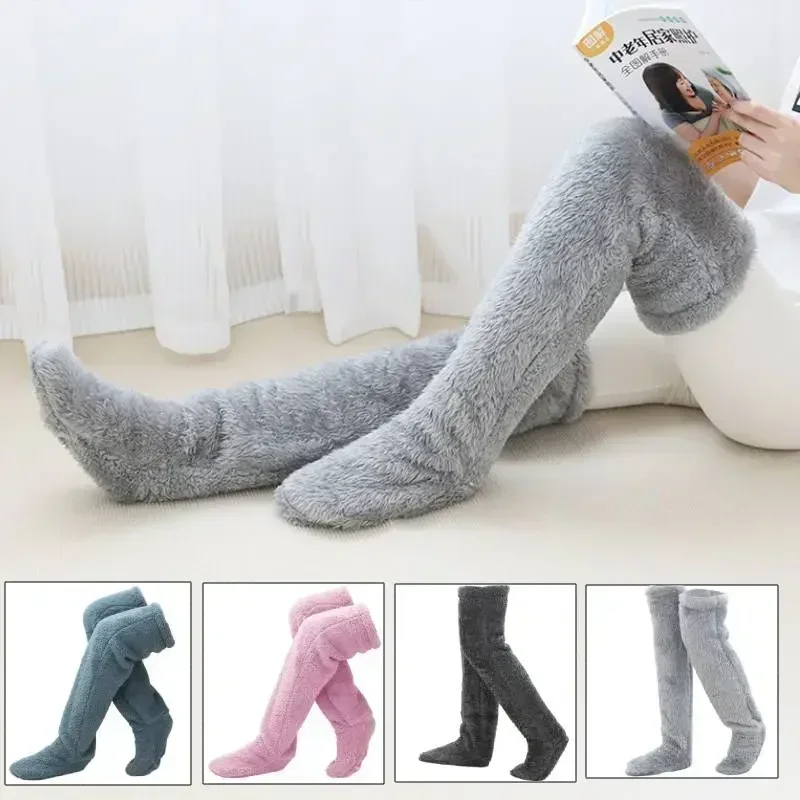 

Woolen Over Long Warm Leg Home Warmers Stocking Fluffy Winter Bed Cover Slippers Pants Thick Socks Knee