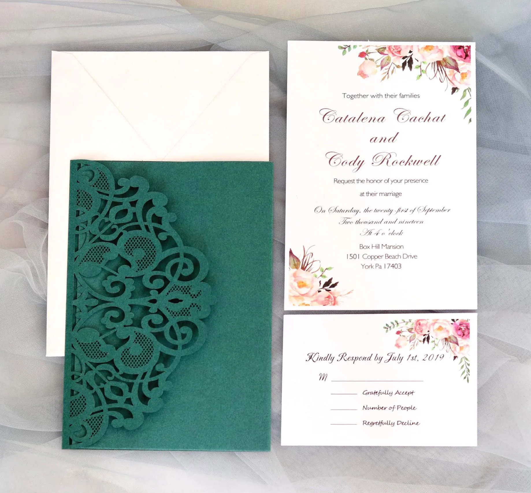 ​10/50 Tri fold Hollow Laser cut Pocket Wedding Invite Invitation Card Cover Set 