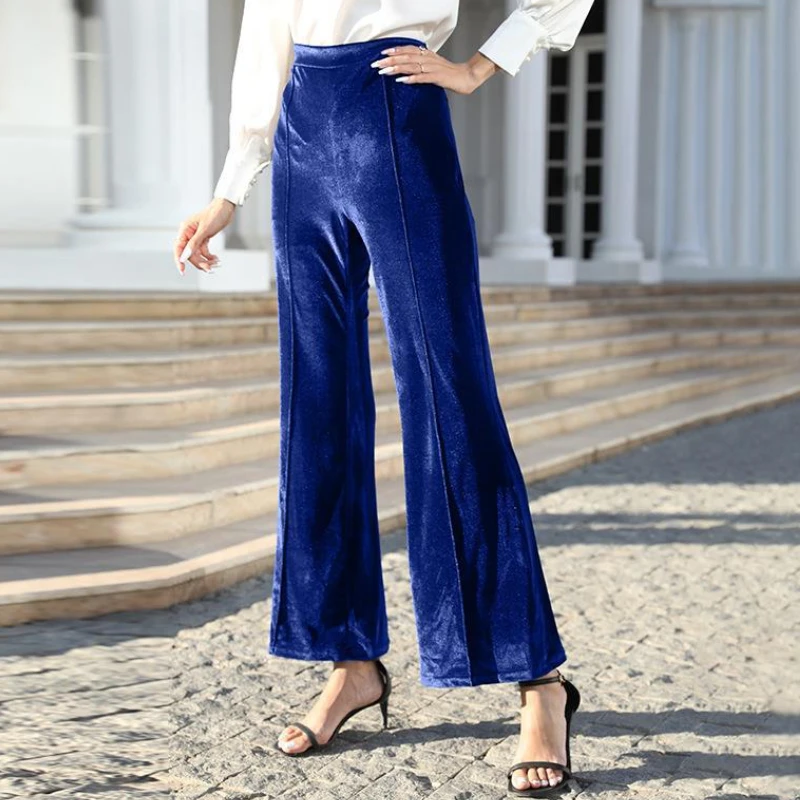 Pleuche High Waisted Flared Pants New Vintage Wide Leg Pants Fashion Streetwear Elegant Trousers Women Clothes Pantalon Femme