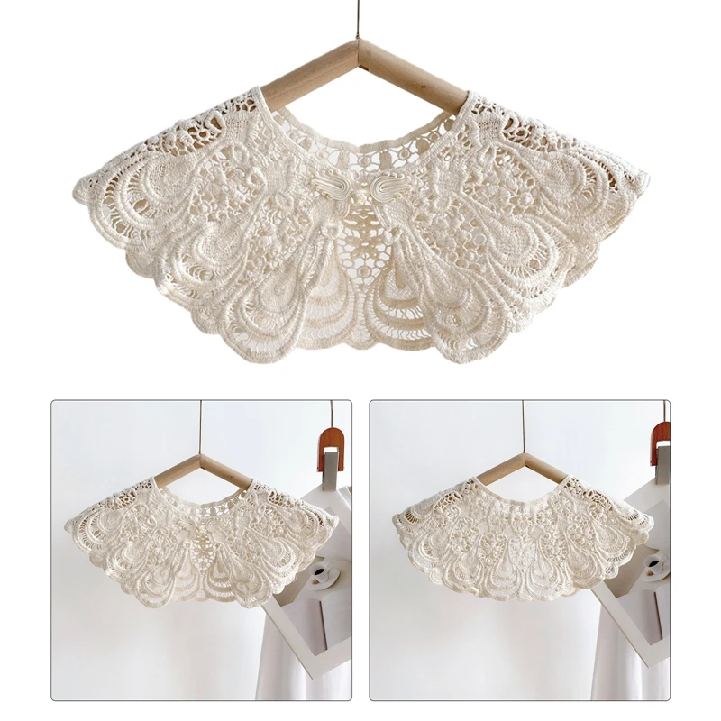 Vintage Women Hollow Lace Crochet Fake Collar Round Neck Knit Shawl Detachable Mesh Scarf Wrap Lolita Girls