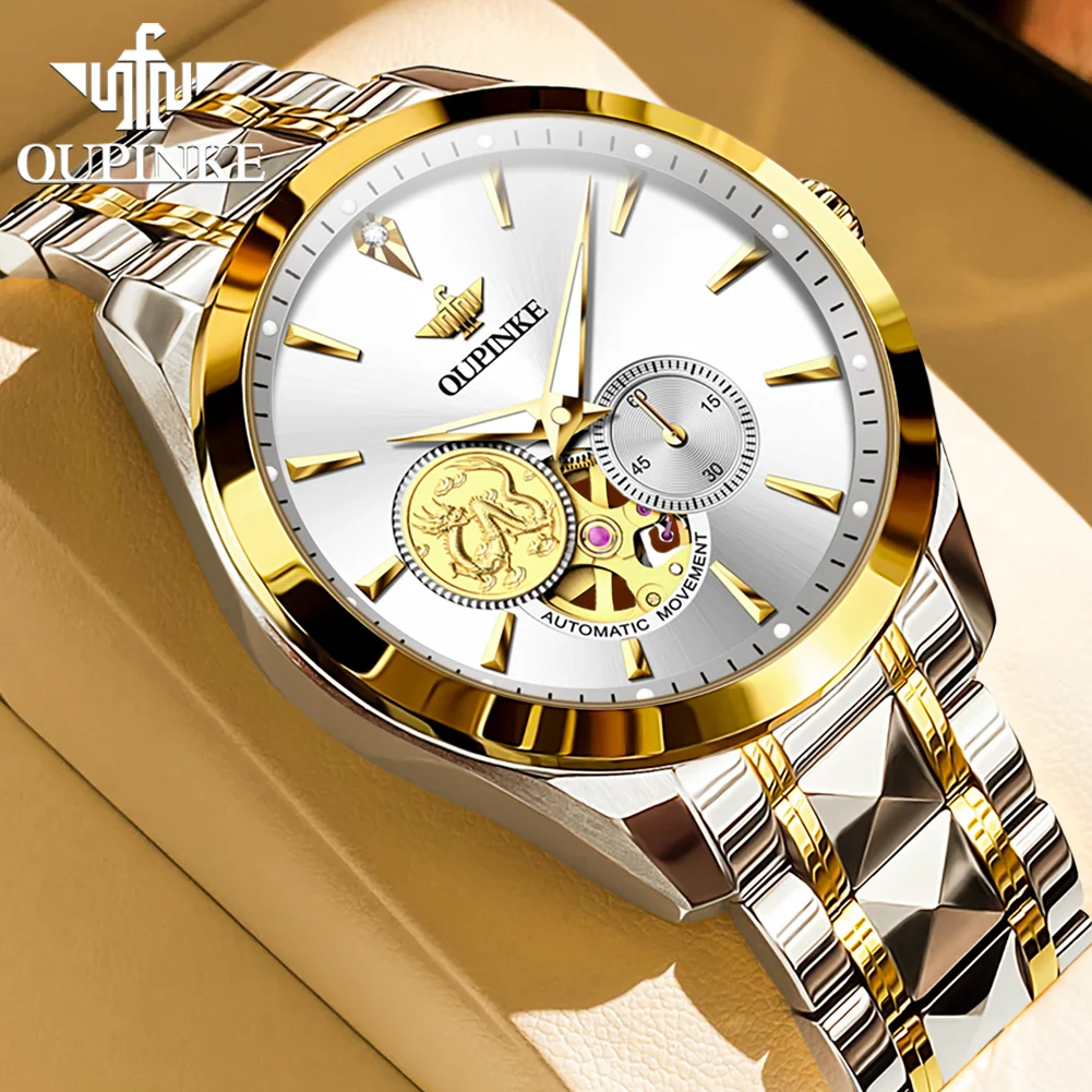 OUPINKE 3260 Watches For Men Hollow Real Gold Dragon Watch Original Luxury Top Brand Real Diamond Automatic Mechanical Man Watch