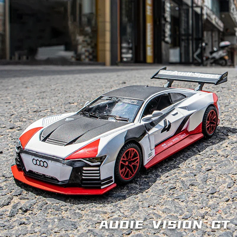 

Модель автомобиля Audi GT E-tron Vision в масштабе 1:32, модель автомобиля со звуком и искусством, украшение автомобиля, коллекционная игрушка для детей, подарок