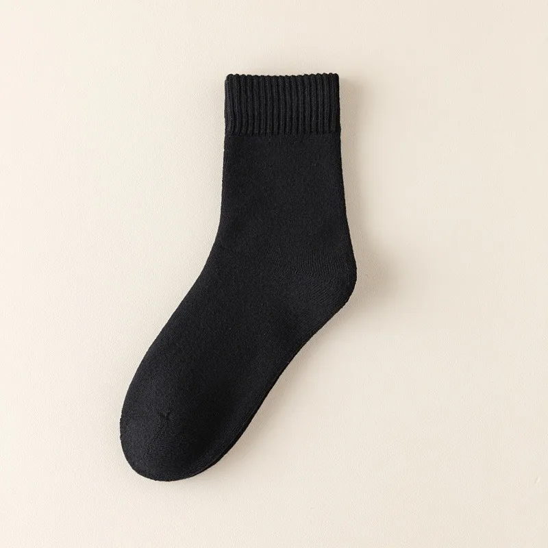 Autumn and Winter Thick Solid Color Woolen Hoop Socks Fashionable Warm and Cold Proof High Wall  Long  Socks  Practical