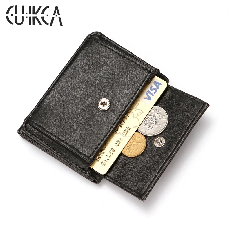 

CUIKCA Fashion Slim Wallet Men Wallet PU Leather Buckle Unisex Coins Mini Wallet Purse Business Credit Bank ID & Card Holders