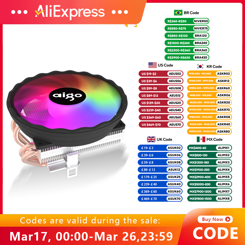 Aigo ICE400X 4 heat pipes cpu cooler Fan RGB 4pin PWM Computer Case Fan Silent Intel LGA 1700 1200 1150 1151  AMD AM3 AM4