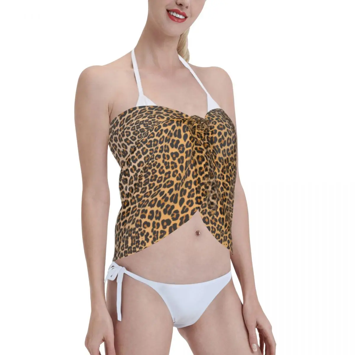 

Leopard Kaftan Sarong Swimsuit Women Animal Perspective Beach Short Skirts Bikini Beach Cover Ups