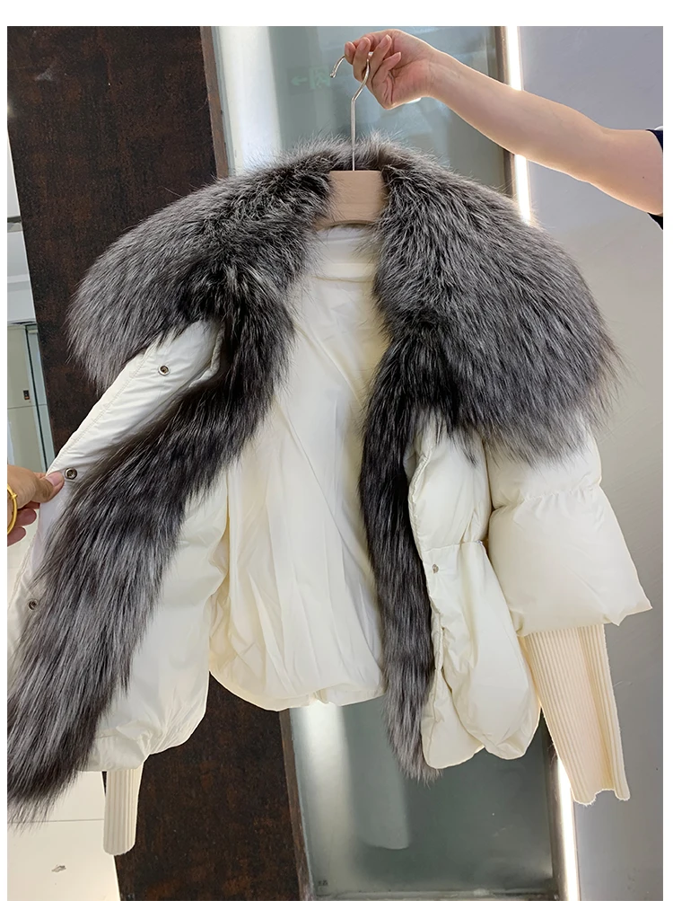 Female Large Fox Fur Collar Outerwear Thick Warm Fur Real Fur Coat Winter Jacket Women White Duck Down Jackets Hooded
