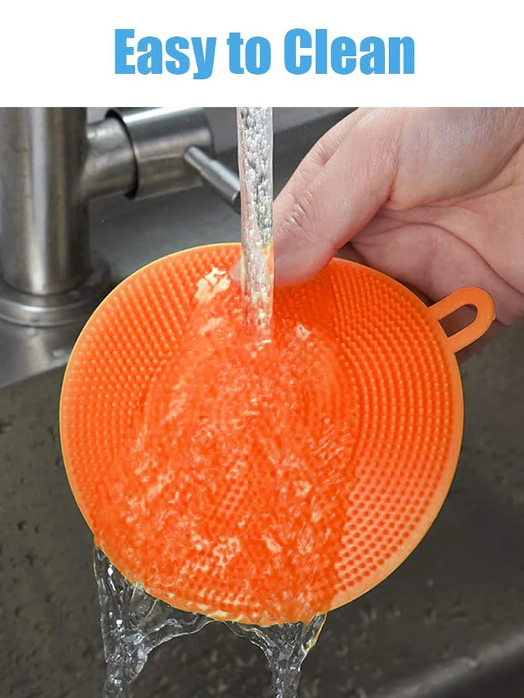 3Pcs Silicone Dish Washing Brush Pot Pan Sponge Kitchen Cleaning Brush Silicone Scouring Pad Vegetable Fruit Pot Pan Wash