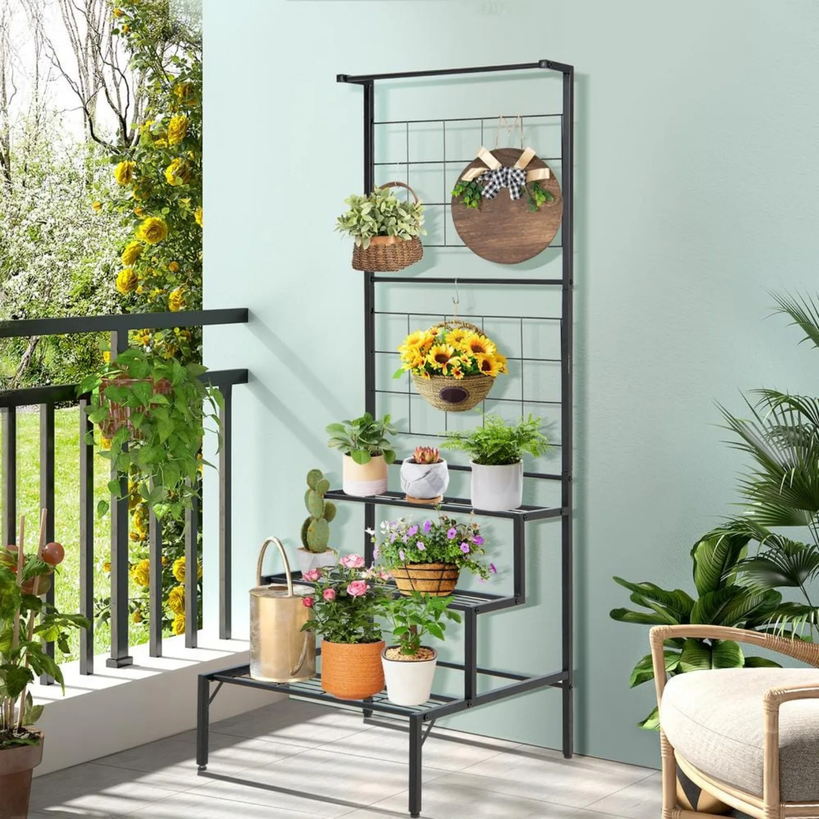 US 62 in Tall Outdoor Black Metal Plant Stand (3-Tiered) indoor planters for indoor metal plants flower pot stand