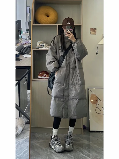 Winter New Style Puffer Jackets Women White Zipper Long Down Jacket Woman  Korean Loose Hooded Bubble Coats Female - AliExpress