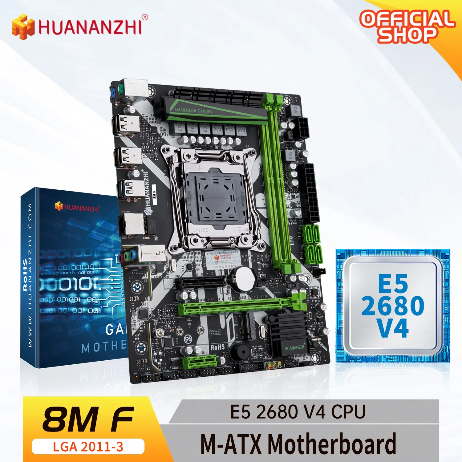 

HUANANZHI 8M F LGA 2011-3 Motherboard with Intel XEON E5 2680 V4 combo kit set support DDR4 RECC NON-ECC memory NVME USB