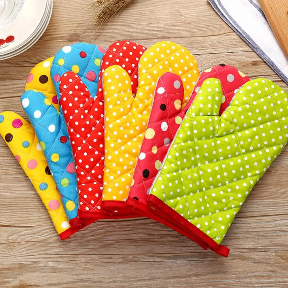 1Pc Mitten Microwave Oven Glove Cotton Insulated Baking Heat Resistant Gloves Oven Mitts Terylene Non-slip Cute Kitchen Tool