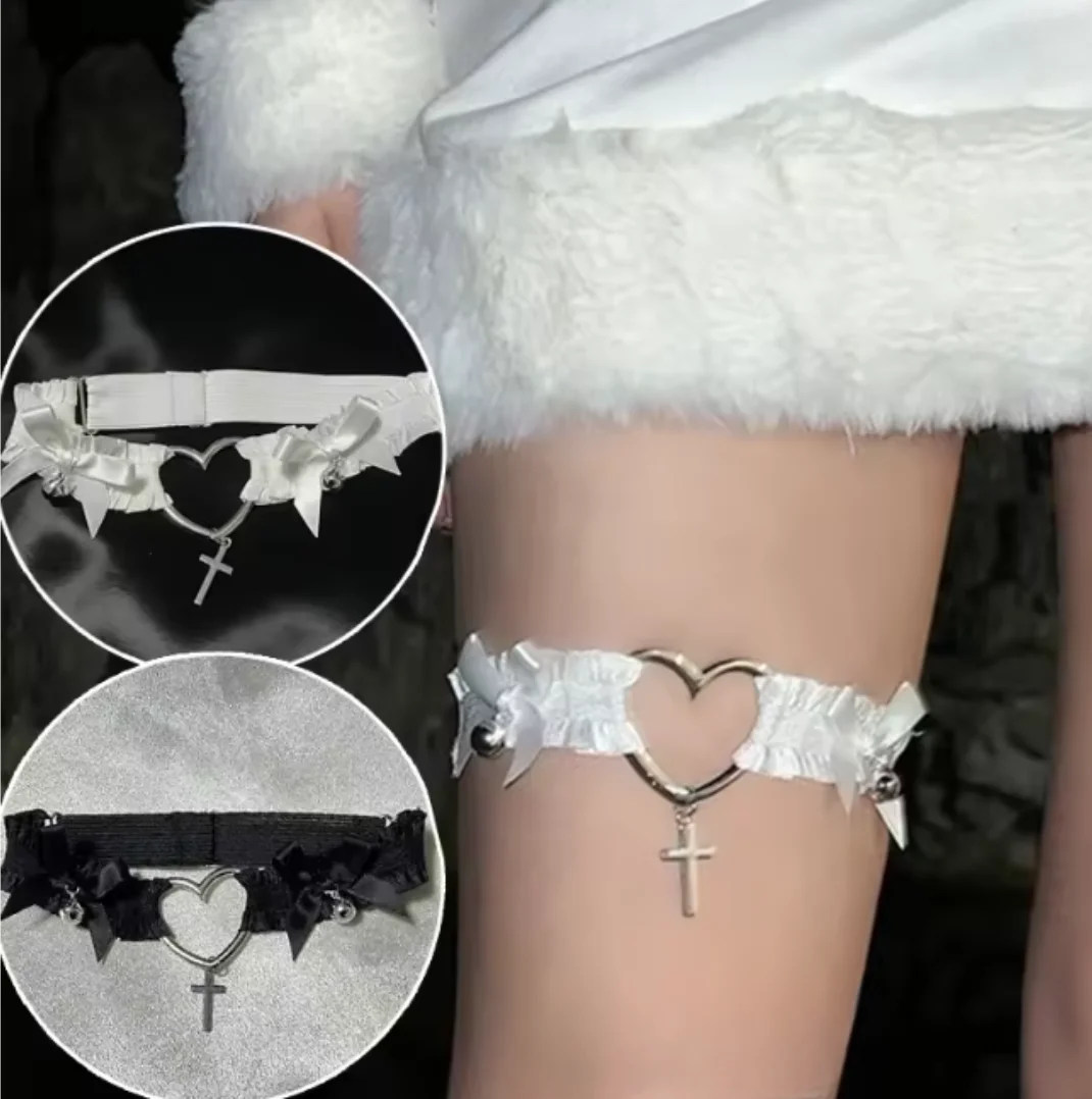 Elastic Garters Adjustable Elastic Garters Choker Leg Straps Bow & Hollow Heart Cross Charm Punk Cosplay BDSM Sexy Lace Accessories