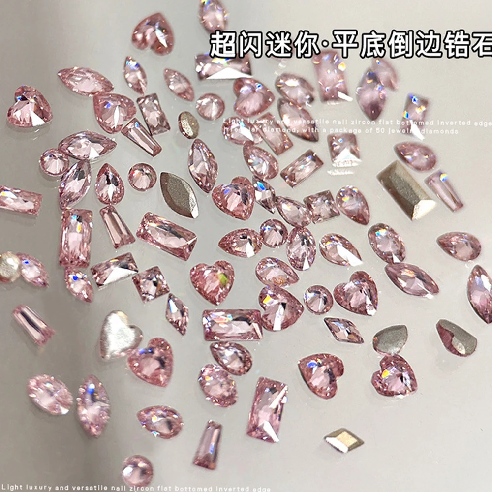 100pcs White/Pink/champagne Gold Mini Rhinestones Zircon Flash Inverted Flat Bottom Luxury Nail Accessories Water Drop/Heart Gem