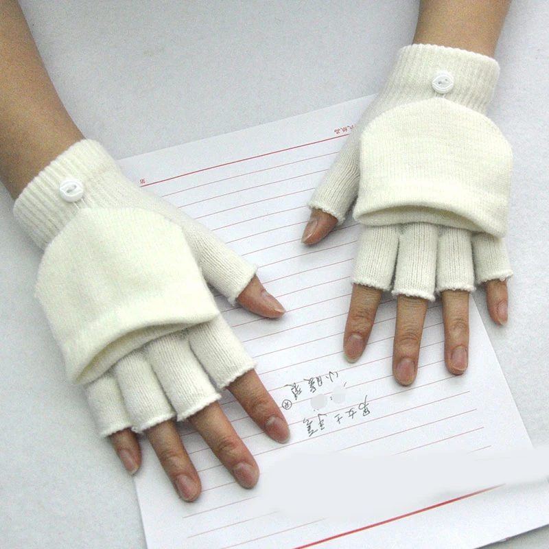 Knitting Woolen Without Fingers Mittens Solid Color Women Men Couple Gloves Handmade Thick Knitted Flip Cover Half Finger Gloves