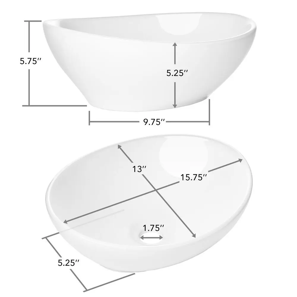 Modern Ceramic Vessel Sink - Bathroom Vanity Bowl -Small Oval White 5