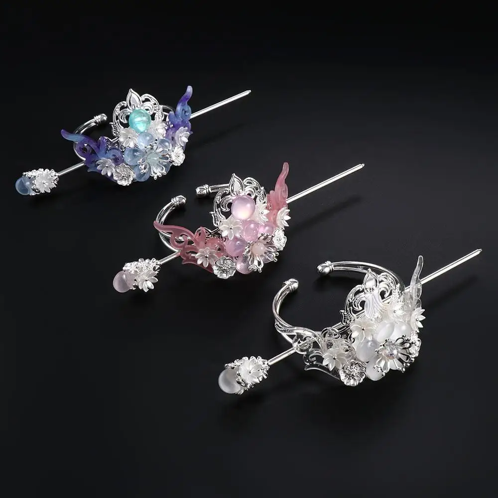 

Elegant Hair Clip Female Ponytail Holder Couple Ladies Male Floral Hair Stick Hair Accessories Hair Fork Chinese Style Hairpins