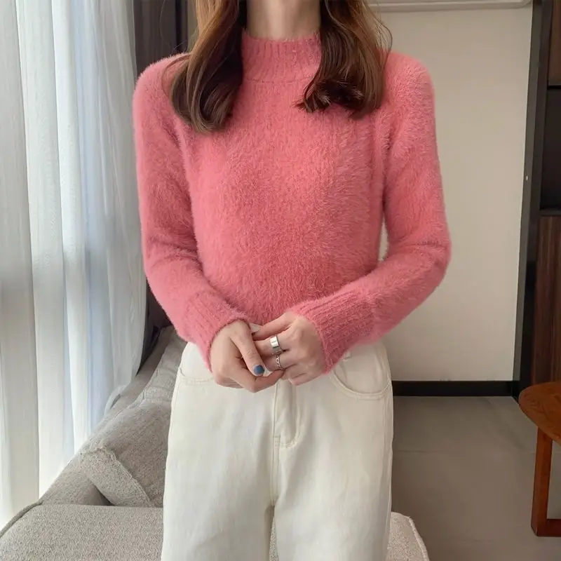 

Pullover Mock Neck Sweater Women 2023 Autumn Winter Clothes Female Jumper Pull Femme Basic Warm Knitted Sweaters Ladies H112