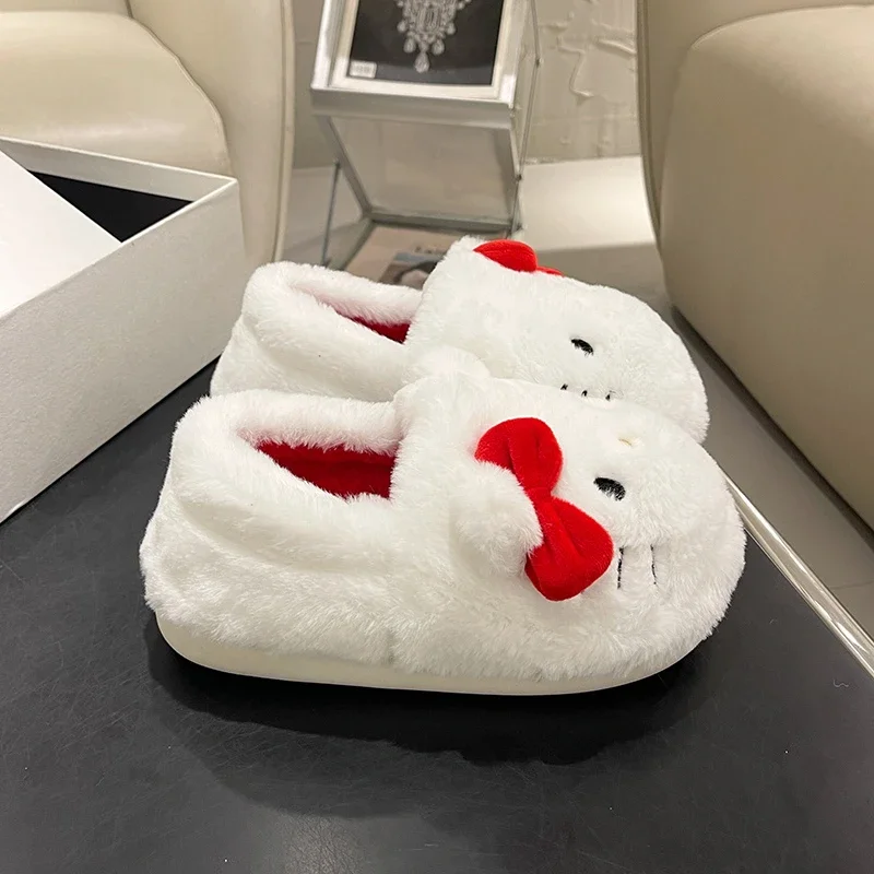 Kawaii Funny Fluffy Slippers Winter Warm Eva Flat Fleece Furry Slippers Plush Padded Fur House Home Platform Luxury Women