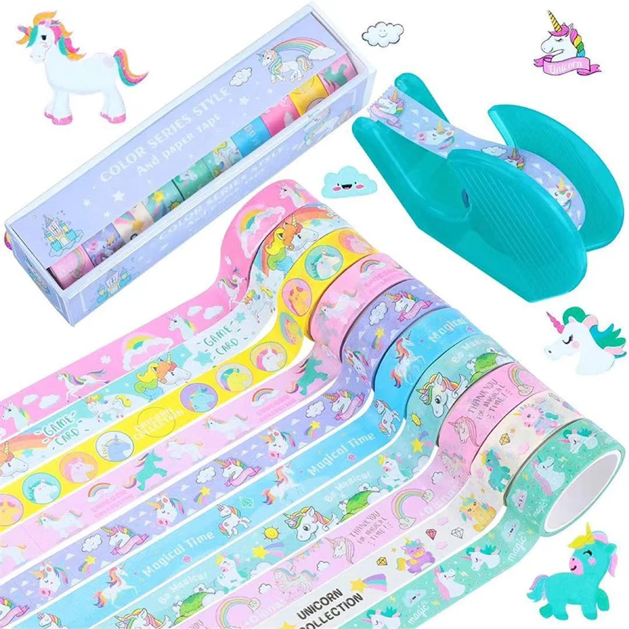 Washi Tape Unicorn 10 Pcs Cinta Washitape Set Cute Korean Stationery Kawaii Fita Adhesiva Stickers Masking Tapes 3m Decoration washi tape adhesive tapes adhesive tape decoration tape decorative tape masking tape