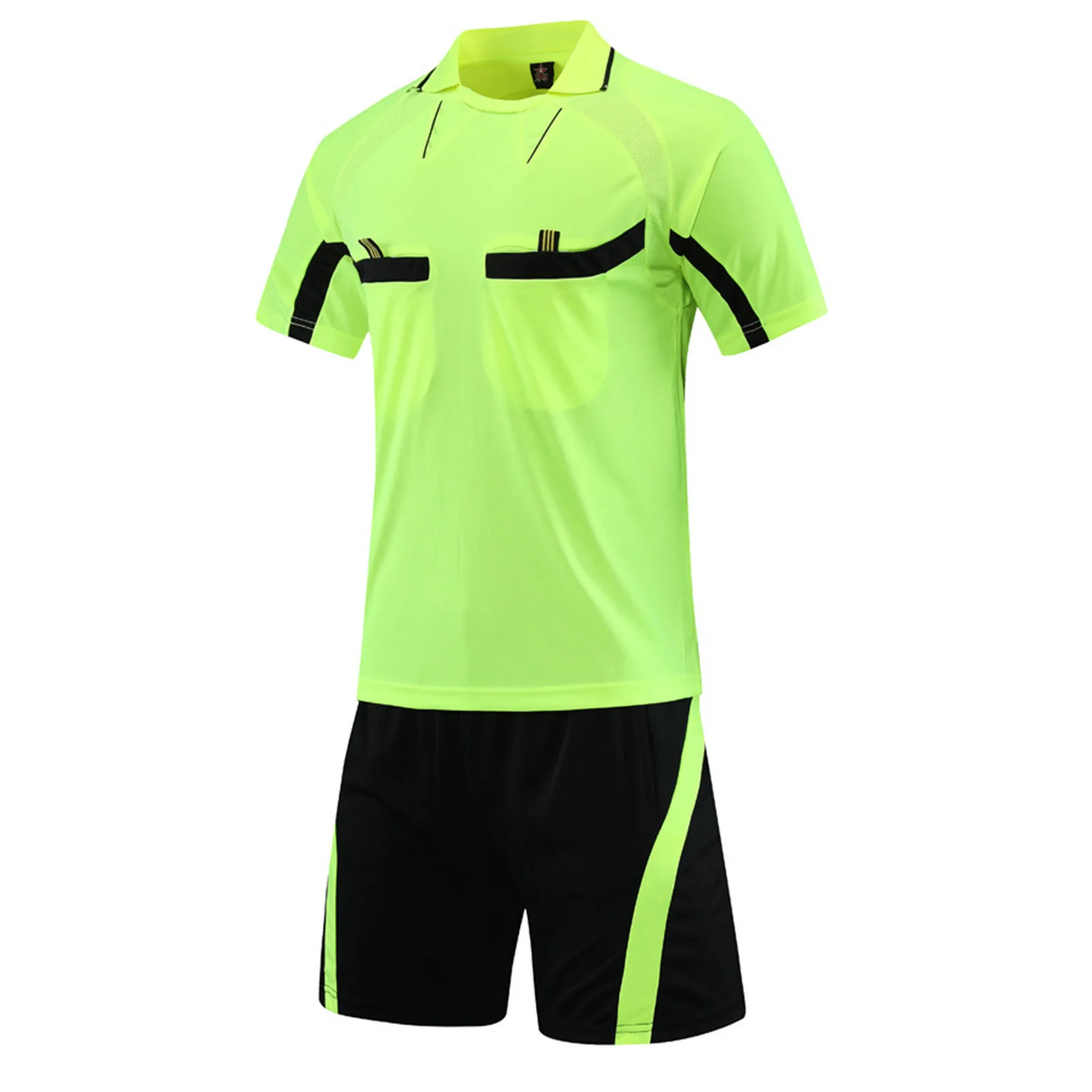 Men's Soccer Referee Uniform - Tracksuit with Turn-Down Collar and Short Sleeve T-Shirt & Shorts
