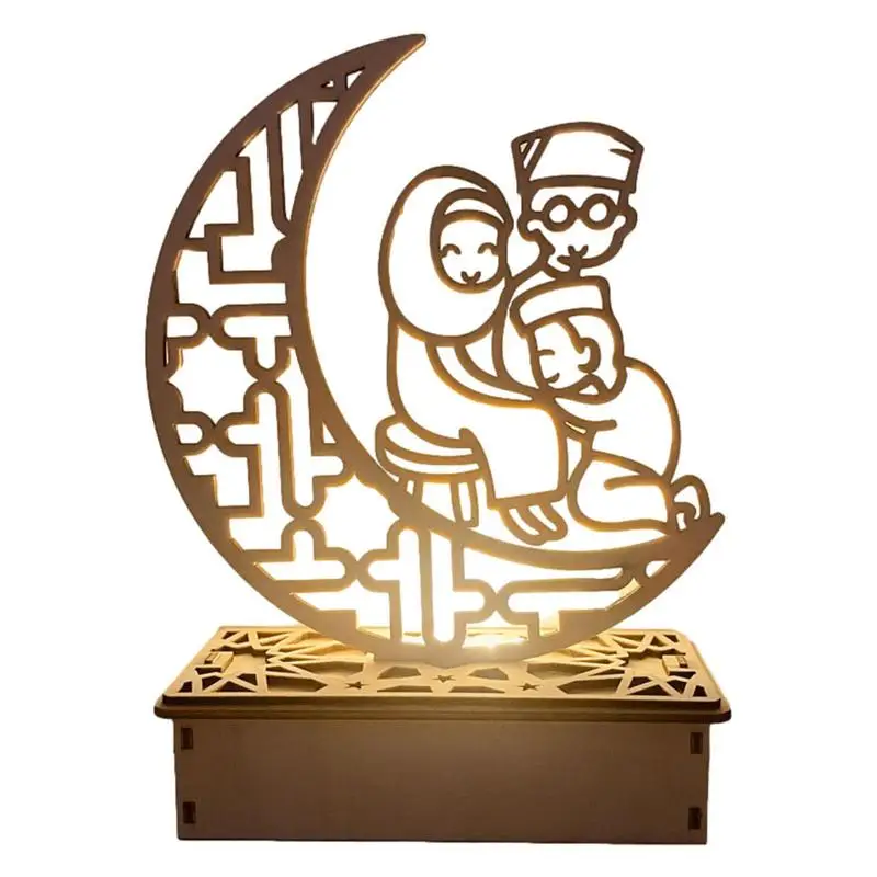 

Eid Lamp Fascinating Moon Star Wooden Ornaments LED Light Decoration Ornaments Produce Holiday Atmosphere For Home Decor Gift