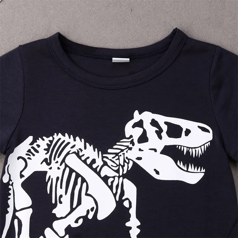 2-8Y Kids Boys Summer Clothes Sets Children Short Sleeve Dinosaur Print T-shirt Tops + Short Pants Baby Casual Loose Outfits