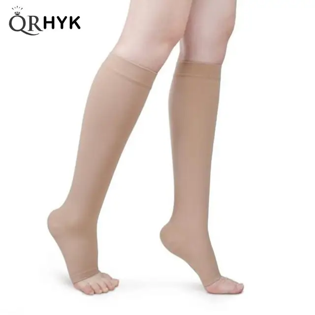 Женские эластичные чулки до колена с открытым носком, компрессионные чулки до икры, для варикозного расширения вен, для лечения придания формы, градиентные чулки под давлением 1