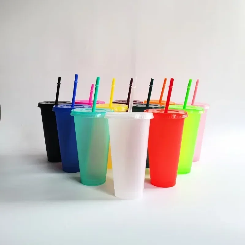 5pcs 710ml Reusable Plastic Straw Cup Large Capacity Leakproof Travel Tumbler for Coffee Smoothie Home Birthday Party Takeaway