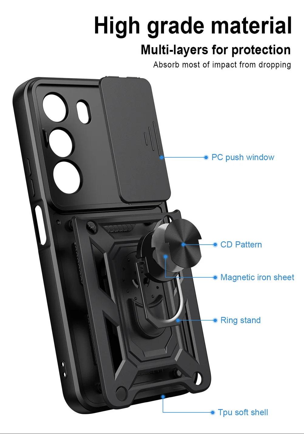 Enhanced Armor Hybrid Metal Ring Holder Camera Protective Case