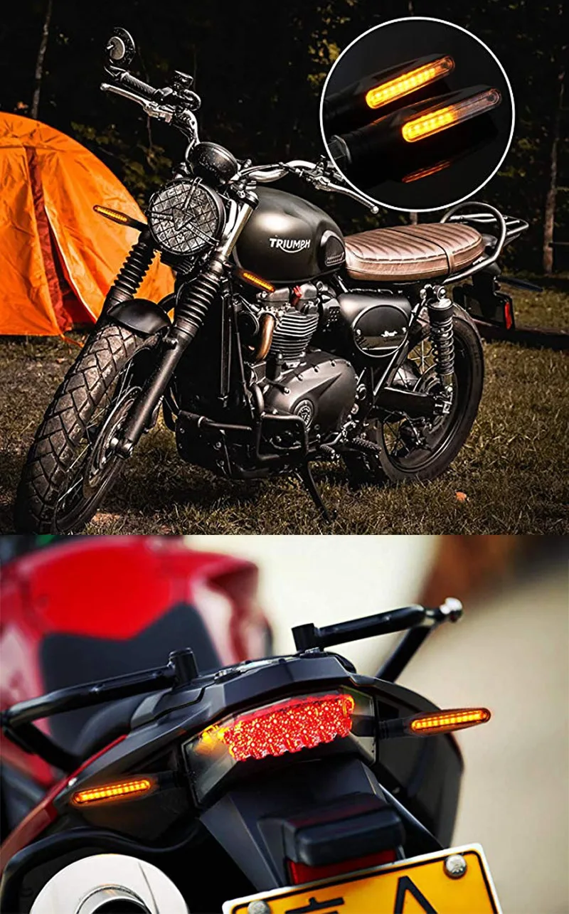 Universal Motorcycle Turn Signal Light Built Relay 12V Flasher Moto Led Flowing Water Blinker Bendable Flashing Signals Lamp